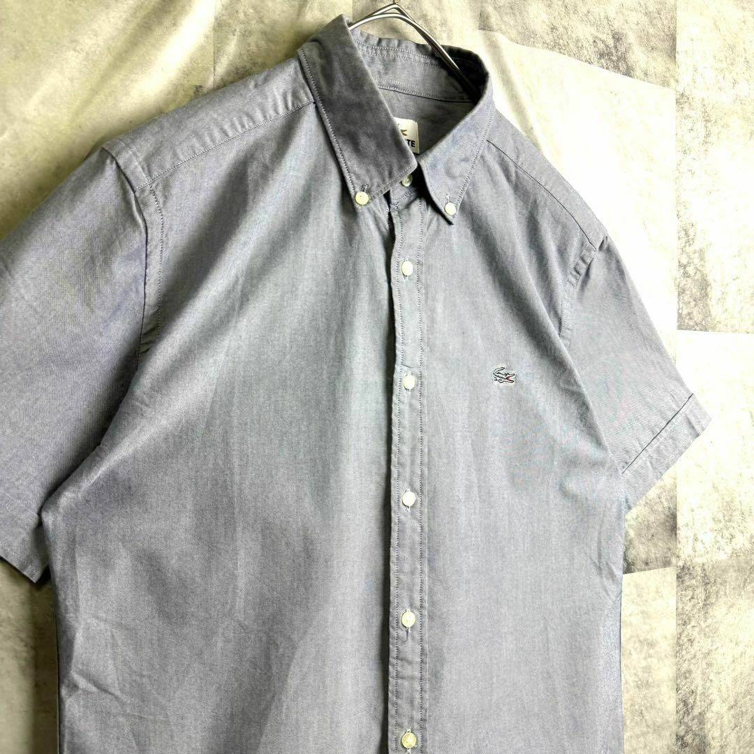 LACOSTE(ラコステ)の美品 ラコステ 半袖ボタンダウンシャツ シャンブレー 刺繍ロゴ グレー M相当 メンズのトップス(シャツ)の商品写真