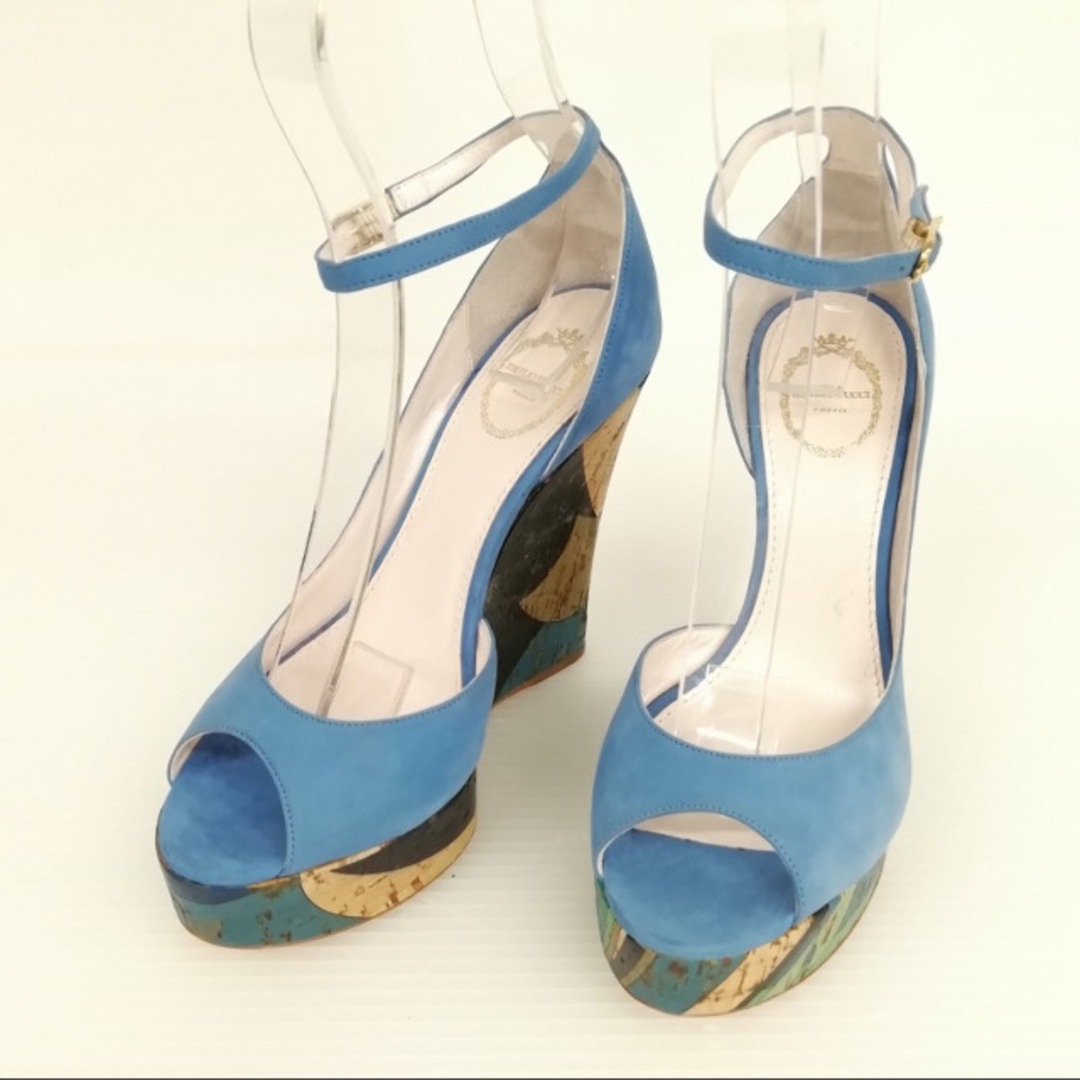 EMILIO PUCCI(エミリオプッチ)のウェッジソール プラットフォーム パンプス サンダル 美品 36 ブルー レディースの靴/シューズ(サンダル)の商品写真