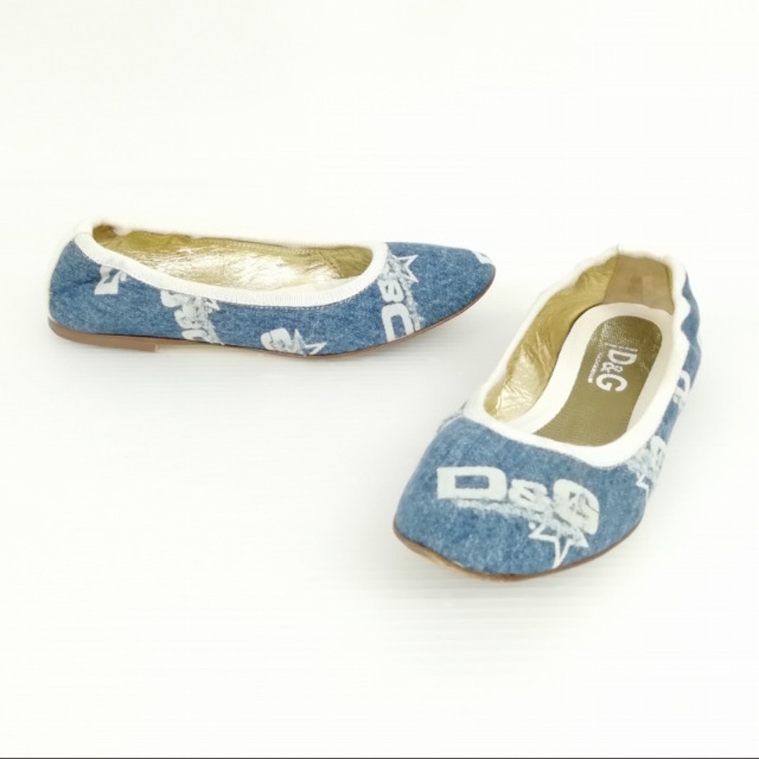 D&G(ディーアンドジー)のD&G デニム バレエシューズ パンプス ロゴ ダメージ加工 36.5 ブルー レディースの靴/シューズ(ハイヒール/パンプス)の商品写真