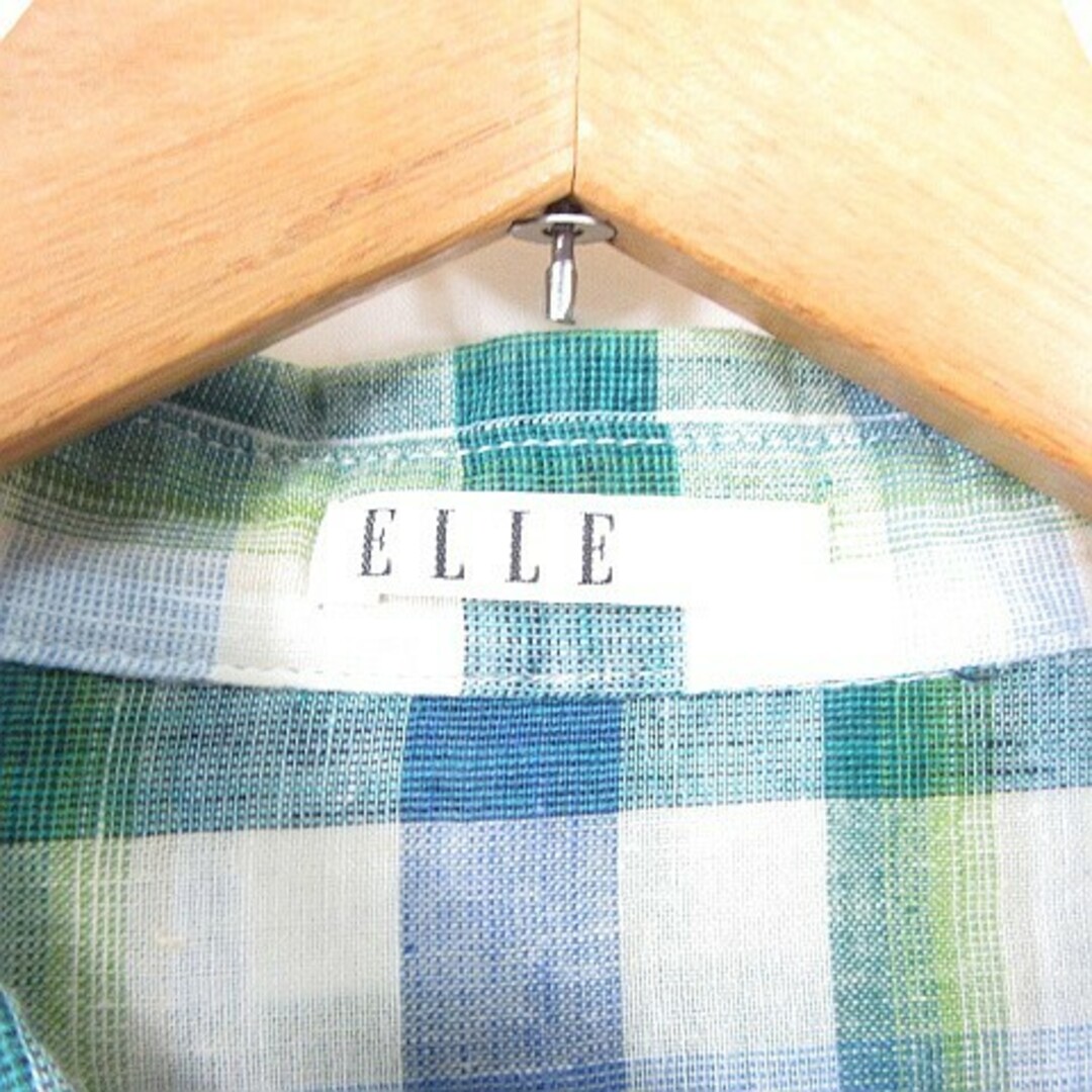 ELLE(エル)のエル ELLE シャツ 長袖 麻 コットン 38 ライトブルー グリーン レディースのトップス(シャツ/ブラウス(長袖/七分))の商品写真