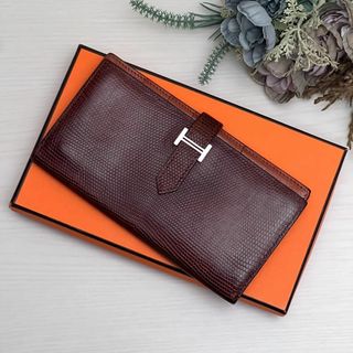 エルメス(Hermes)のHERMES エルメス ベアンスフレ ブラウン リザード 2007年 長財布(財布)