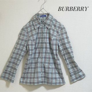 バーバリー(BURBERRY)のバーバリー　ブルーレーベル　ブラウス　チェック　M  パステルブルー　ロゴ　青(シャツ/ブラウス(長袖/七分))