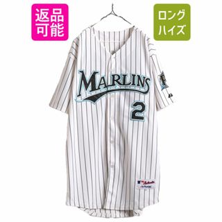 USA製 MLB オフィシャル Majestic マーリンズ ベースボール シャツ メンズ XXL 程/ ユニフォーム ゲームシャツ メジャーリーグ 半袖シャツ(ウェア)