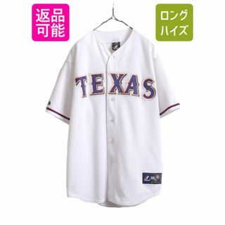 MLB オフィシャル Majestic レンジャーズ ベースボール シャツ メンズ XL 古着 ユニフォーム 半袖シャツ ゲームシャツ メジャーリーグ 野球(ウェア)