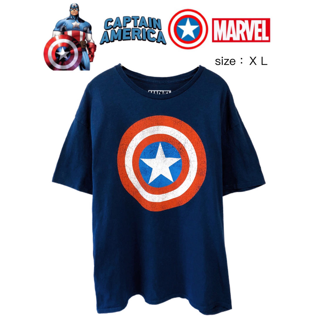 MARVEL(マーベル)のCaptain America　Tシャツ　XL　紺　USA古着 メンズのトップス(Tシャツ/カットソー(半袖/袖なし))の商品写真