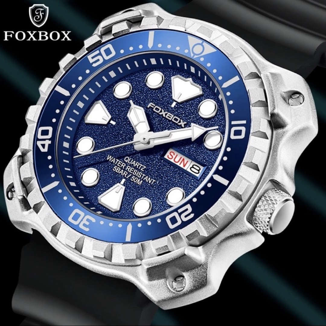 新品 FOXBOX ブルーフェイスウォッチ 50M防水 メンズ腕時計 シリコンS メンズの時計(腕時計(アナログ))の商品写真