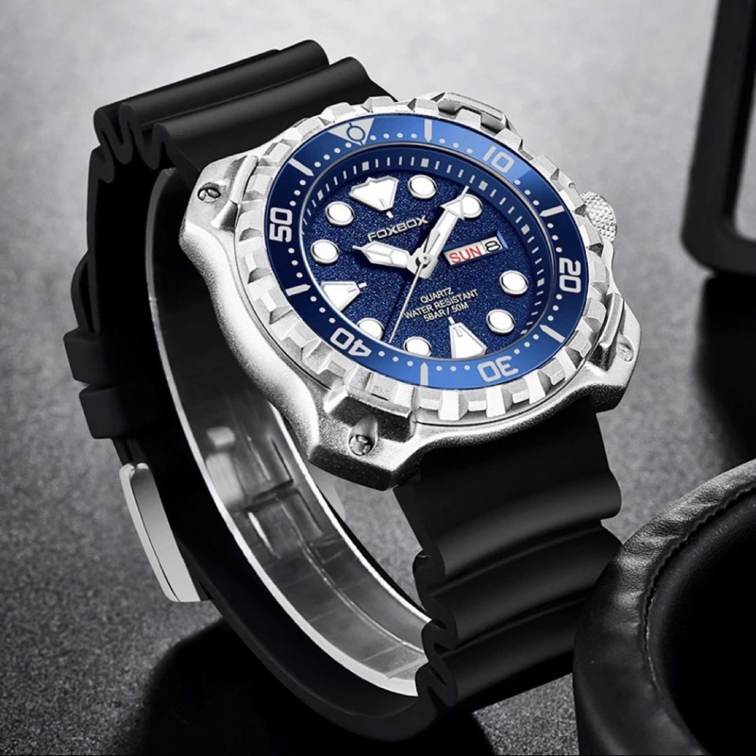 新品 FOXBOX ブルーフェイスウォッチ 50M防水 メンズ腕時計 シリコンS メンズの時計(腕時計(アナログ))の商品写真