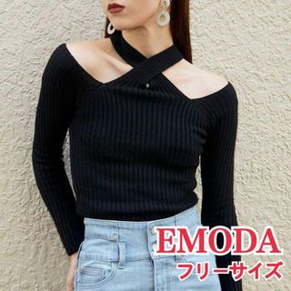 エモダ(EMODA)のEMODA エモダ 2WAYネックタイトニット トップス ブラック フリーサイズ(ニット/セーター)