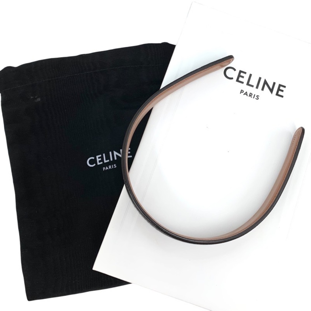 celine(セリーヌ)のセリーヌ CELINE ヘアアクセサリー ダークブラウン カチューシャ トリオンフ ロゴ レザー レディースのヘアアクセサリー(カチューシャ)の商品写真