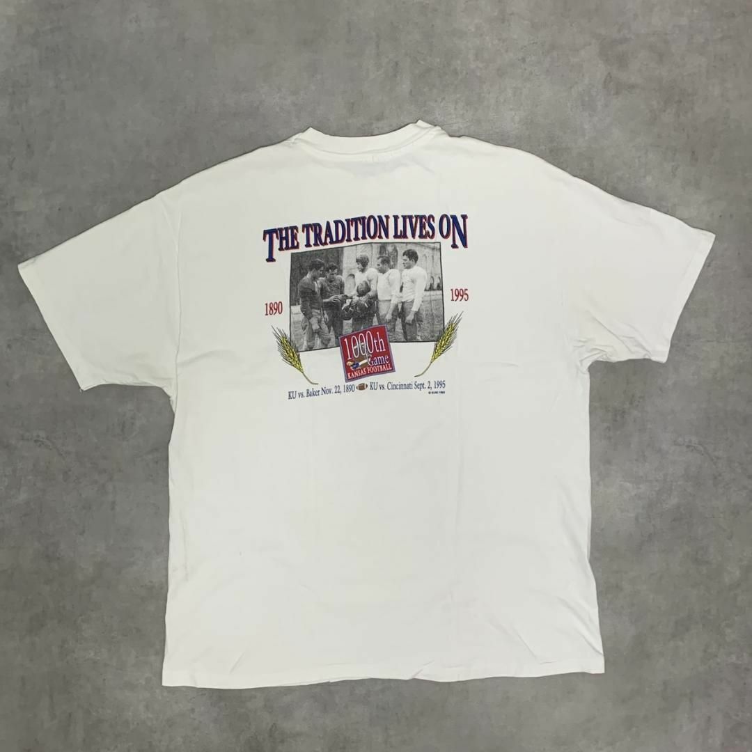Hanes(ヘインズ)の【COLLEGE】カンザス大学 メモリアルTシャツ XLサイズ ホワイト 90s メンズのトップス(Tシャツ/カットソー(半袖/袖なし))の商品写真