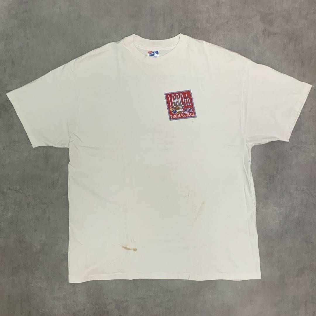 Hanes(ヘインズ)の【COLLEGE】カンザス大学 メモリアルTシャツ XLサイズ ホワイト 90s メンズのトップス(Tシャツ/カットソー(半袖/袖なし))の商品写真