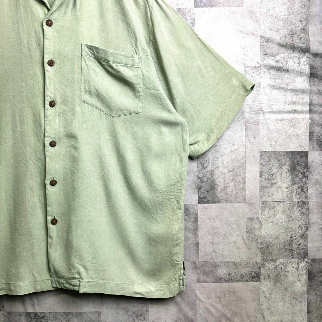VINTAGE(ヴィンテージ)の美品 ヴィンテージ シルク100 アロハシャツ 開襟 ドビーストライプ 緑2XL メンズのトップス(シャツ)の商品写真