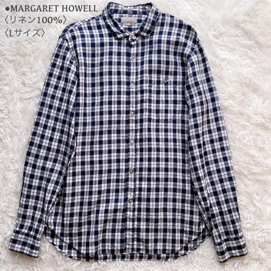 MARGARET HOWELL(マーガレットハウエル)の極美品 マーガレットハウエル リネン100% チェック 長袖シャツ L メンズ メンズのトップス(シャツ)の商品写真