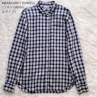 マーガレットハウエル(MARGARET HOWELL)の極美品 マーガレットハウエル リネン100% チェック 長袖シャツ L メンズ(シャツ)