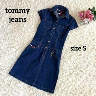 トミージーンズ(TOMMY JEANS)の美品　トミージーンズ　デニムワンピース　オールインワン　タイト　ひざ丈　Sサイズ(ひざ丈ワンピース)