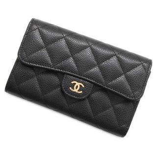 シャネル(CHANEL)のシャネル 財布 マトラッセ ココマーク キャビアスキン ブラック AP0232 CHANEL 三つ折り財布 黒(財布)