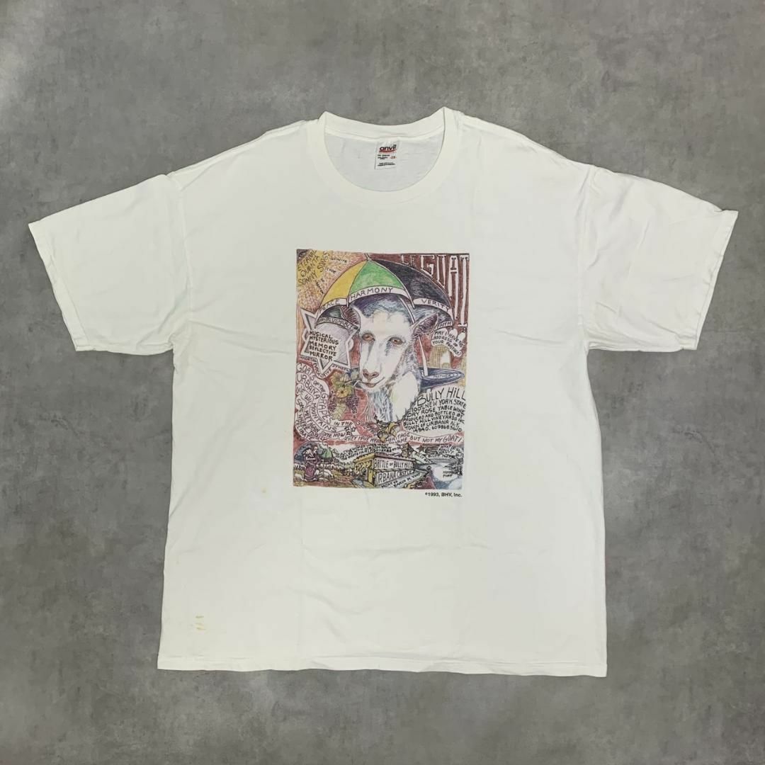 Anvil(アンビル)の【GOAT】山羊 絵画風アートTシャツ 2XLサイズ ホワイト カオス メンズのトップス(Tシャツ/カットソー(半袖/袖なし))の商品写真