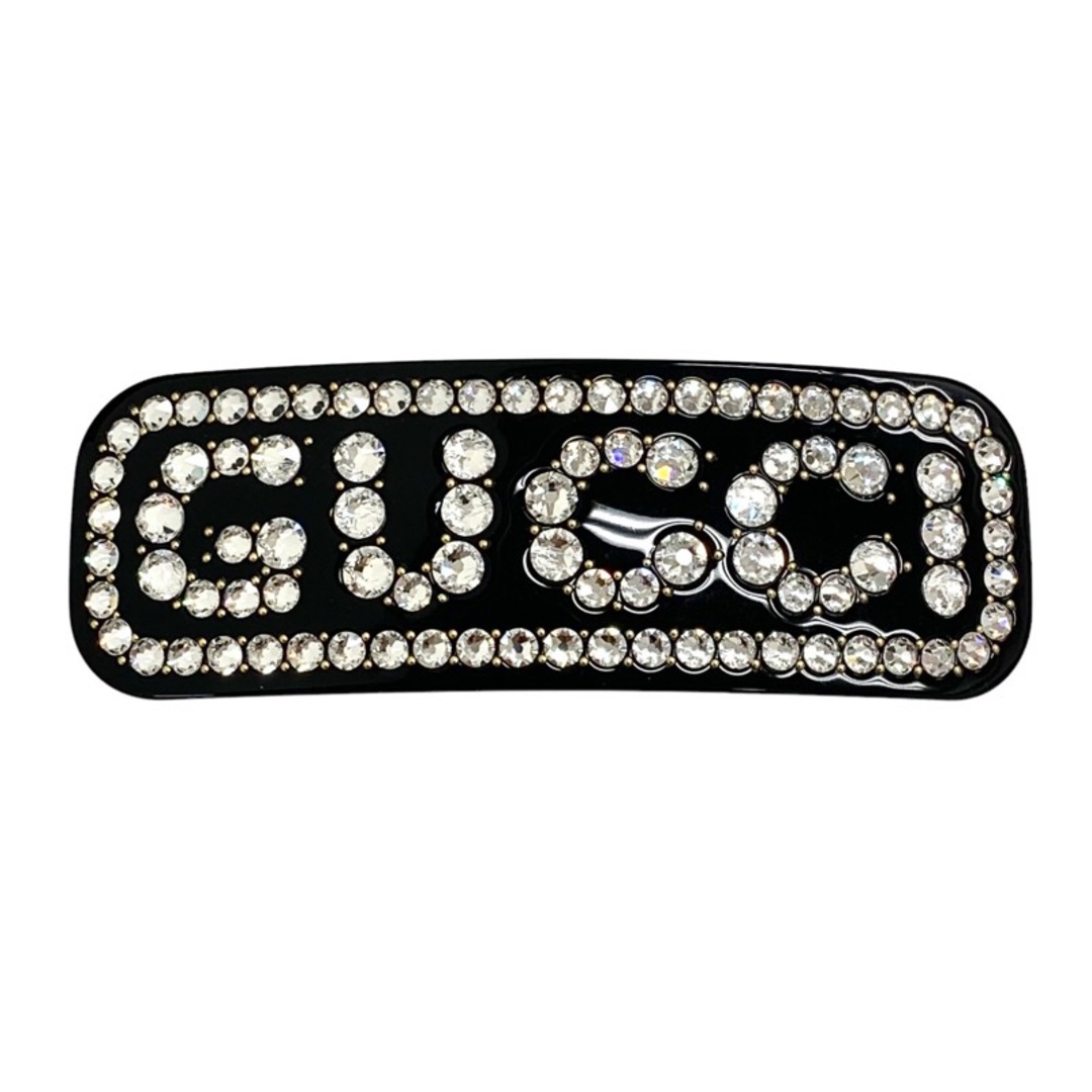 Gucci(グッチ)のグッチ GUCCI ヘアアクセサリー ブラック 黒 バレッタ ロゴ ビジュー レディースのヘアアクセサリー(バレッタ/ヘアクリップ)の商品写真