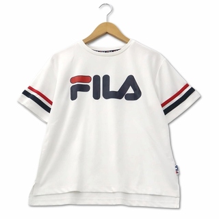 フィラ FILA ラインスリーブ ロゴプリント メッシュ Tシャツ M ホワイト