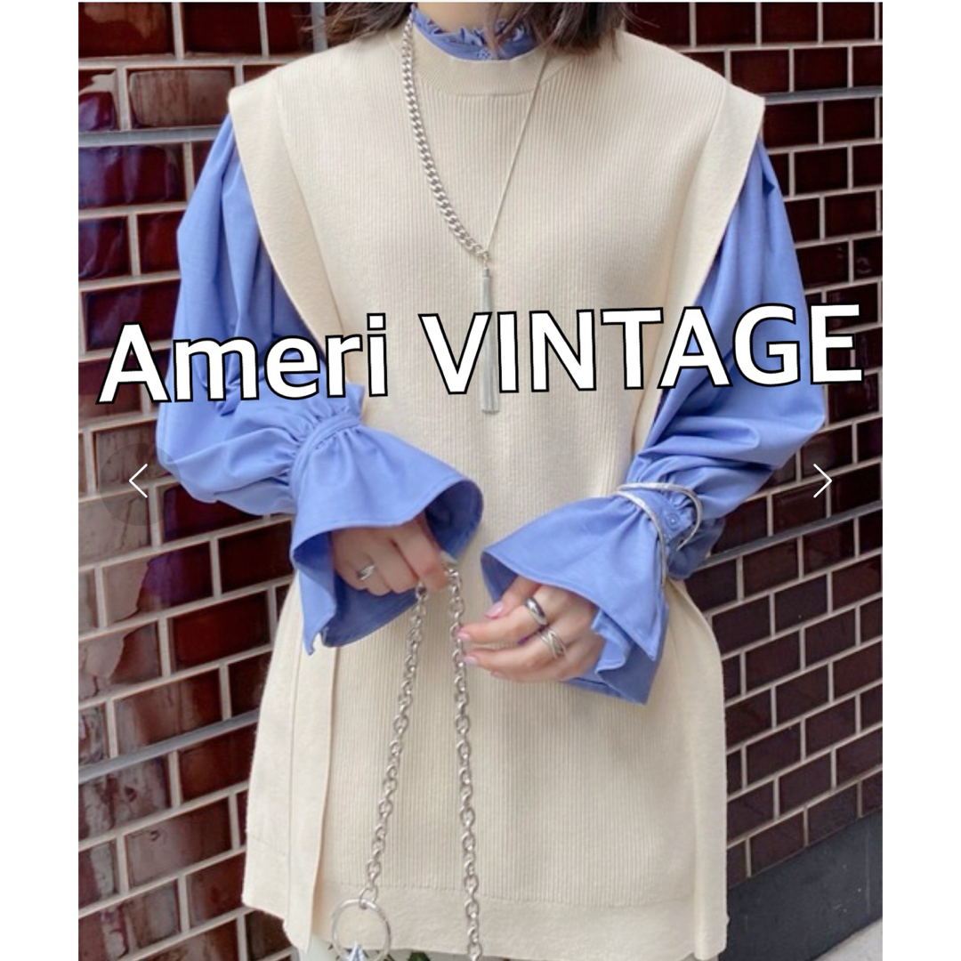 Ameri VINTAGE(アメリヴィンテージ)のAmeriアメリヴィンテージ　フリルオーバーブラウスベストセット★ブルーホワイト レディースのトップス(シャツ/ブラウス(長袖/七分))の商品写真