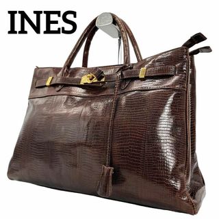 美品 イネス INES リザード 型押し トートバッグ ハンドバッグ　南京錠 鍵(トートバッグ)