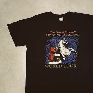 【LIPIZZANER】馬ブラックTシャツ　アニマル柄ホースXLサイズ(Tシャツ/カットソー(半袖/袖なし))