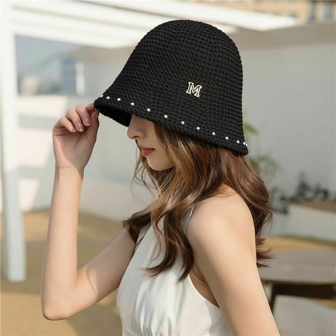 【人気】バケットハット バケハ ブラック M ロゴ おしゃれ 黒 帽子 韓国 夏 レディースの帽子(ハット)の商品写真