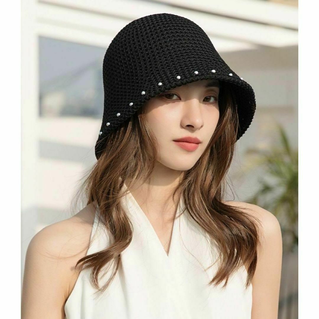 【人気】バケットハット バケハ ブラック M ロゴ おしゃれ 黒 帽子 韓国 夏 レディースの帽子(ハット)の商品写真