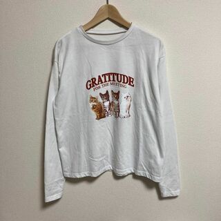グレイル(GRL)のGRL グレイル　ロンT Tシャツ ネコ　猫　プリント　白　ホワイト　F(Tシャツ(長袖/七分))