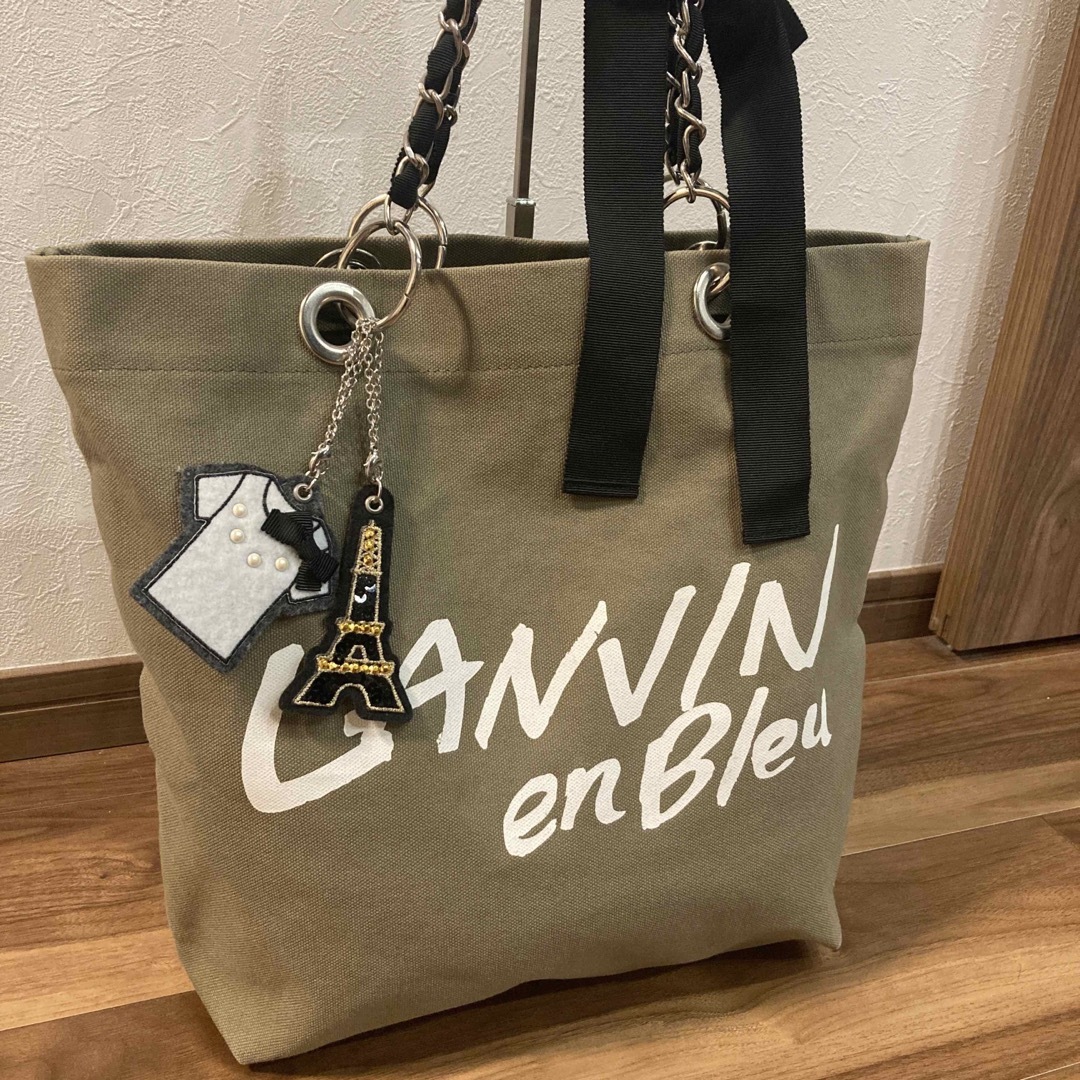 LANVIN en Bleu(ランバンオンブルー)の【美品】LANVIN ランバン キャンパス トートバッグ リボン チェーン A4 レディースのバッグ(トートバッグ)の商品写真