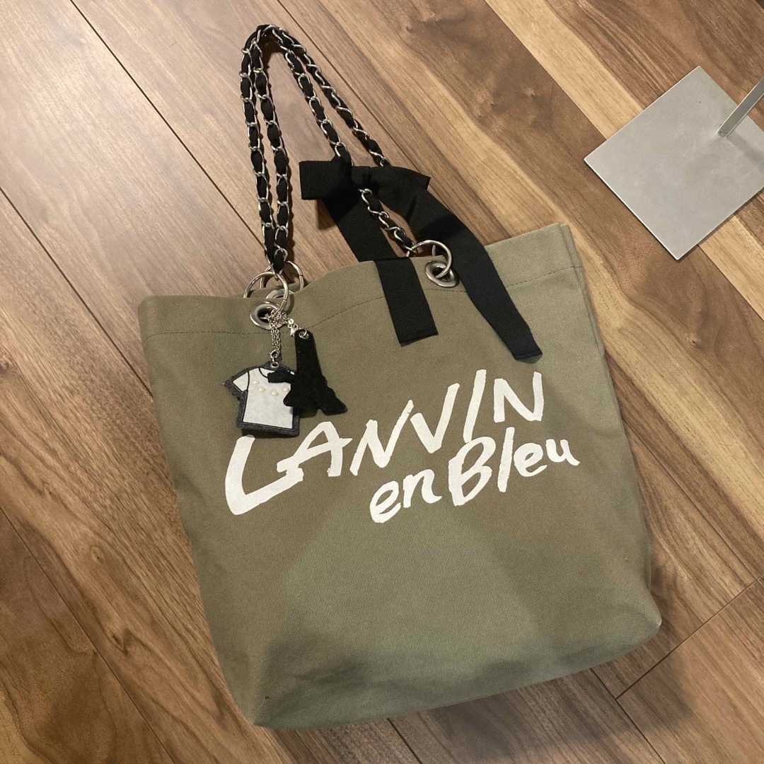 LANVIN en Bleu(ランバンオンブルー)の【美品】LANVIN ランバン キャンパス トートバッグ リボン チェーン A4 レディースのバッグ(トートバッグ)の商品写真