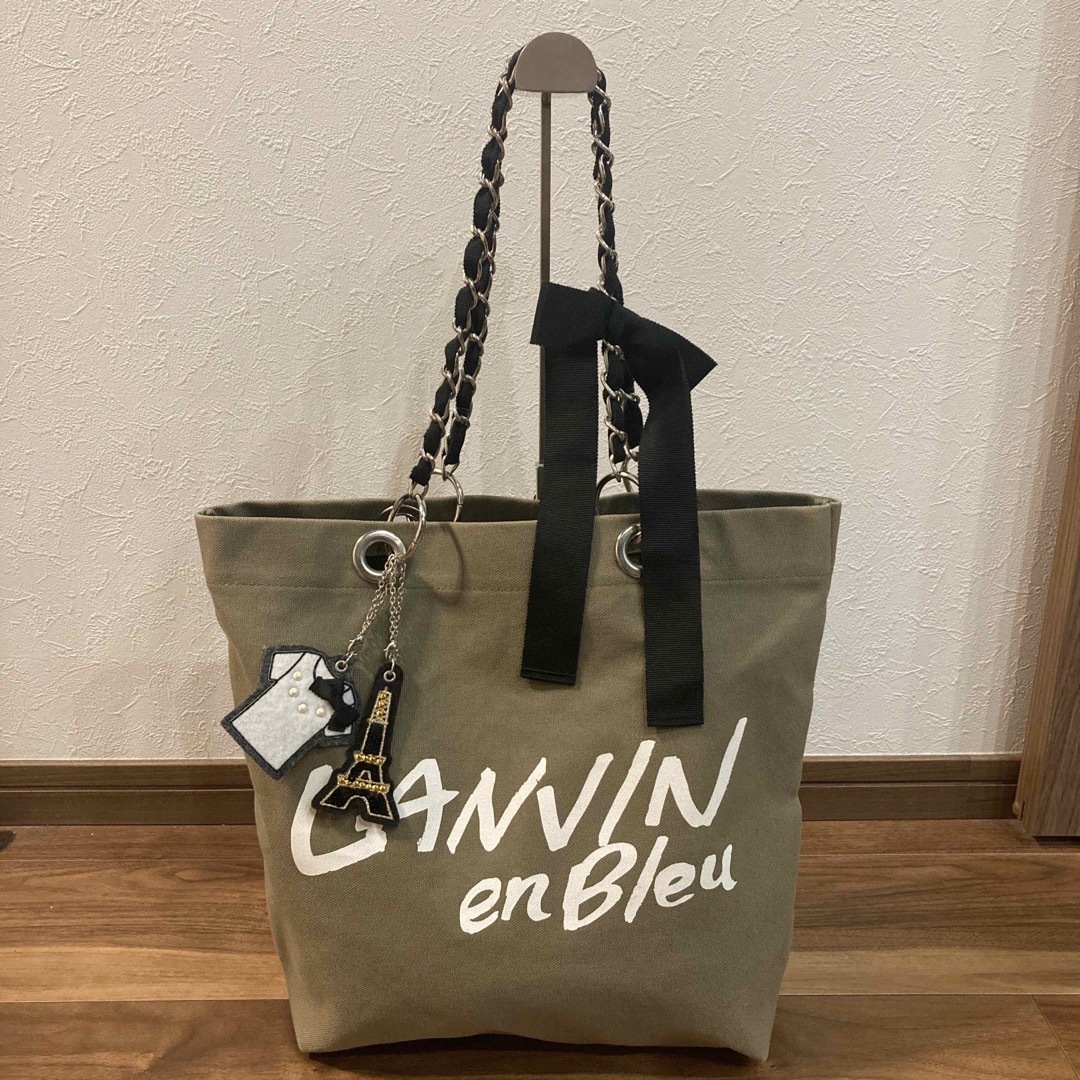 LANVIN en Bleu(ランバンオンブルー)の【美品】LANVIN ランバン キャンパス トートバッグ リボン チェーン A4 レディースのバッグ(トートバッグ)の商品写真