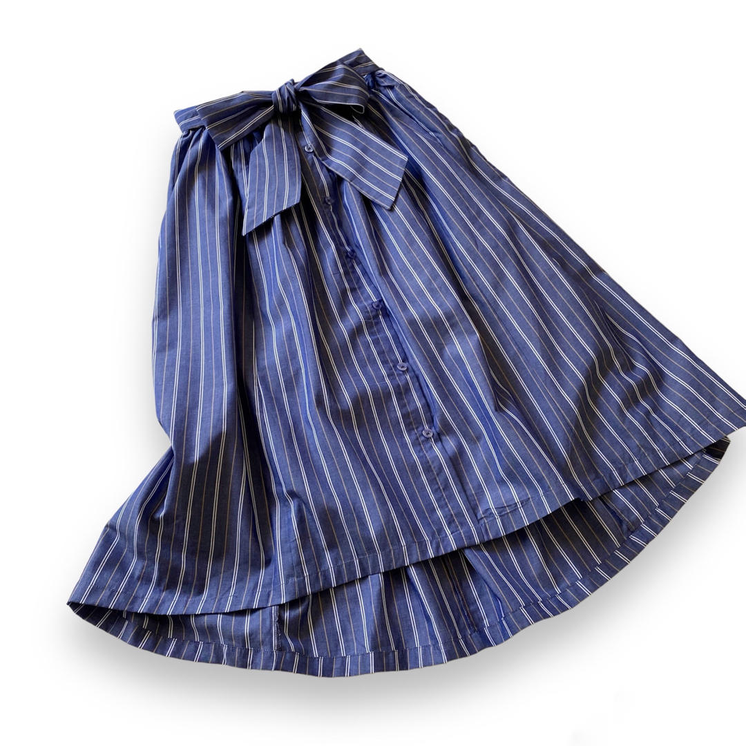 未使用✨タグ付き美品 ストライプフレアースカート リボン Lサイズ 大きめ レディースのスカート(ロングスカート)の商品写真
