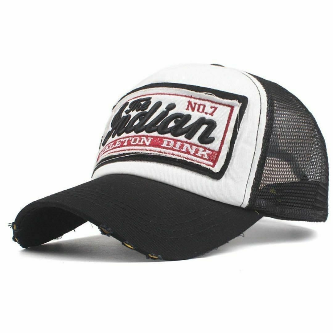 キャップ 帽子 ロゴ 黒 メッシュ メンズ ストリート カジュアル ダメージ メンズの帽子(キャップ)の商品写真