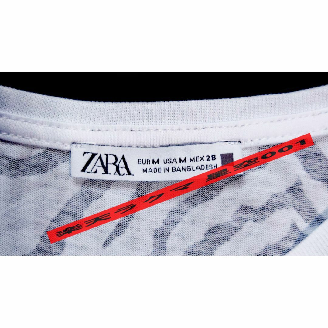 ZARA(ザラ)の美品 ZARA ゼブラ柄 ロング半袖カットソー ザラ Tシャツ 白 レディース レディースのトップス(Tシャツ(半袖/袖なし))の商品写真