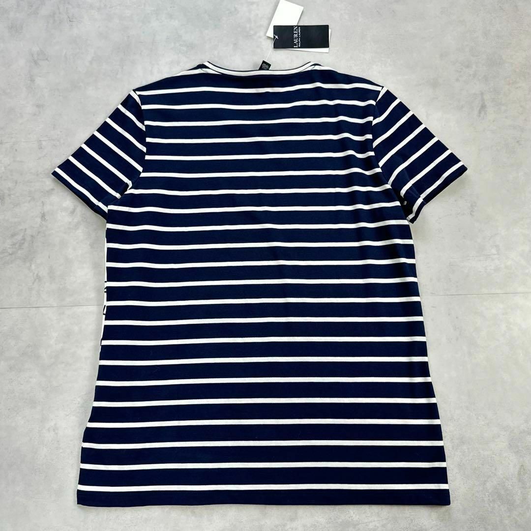 新品タグ付き　ローレンラルフローレン　ボーダー　ロゴTシャツ　紺色　Mサイズ レディースのトップス(Tシャツ(半袖/袖なし))の商品写真