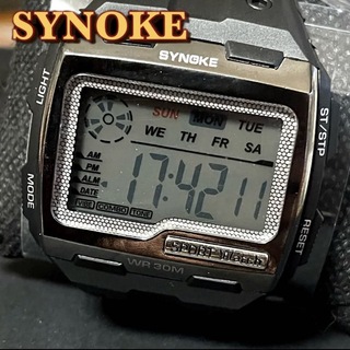 新品 SYNOKE ビッグフェイス デジタルウォッチ メンズ腕時計 ブラック(腕時計(デジタル))