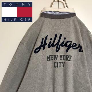 トミーヒルフィガー(TOMMY HILFIGER)の【希少デザイン】トミーヒルフィガー　ラガーシャツ　バックロゴE1194(Tシャツ/カットソー(七分/長袖))