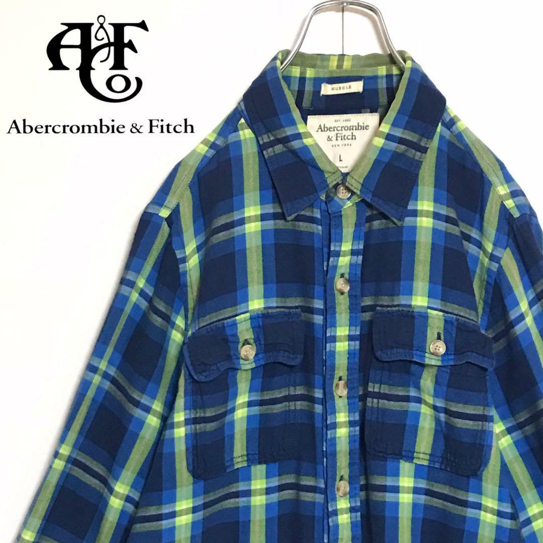 Abercrombie&Fitch(アバクロンビーアンドフィッチ)の【人気L】アバクロンビー＆フィッチ　ロゴ入り長袖シャツ　チェック　H696 メンズのトップス(シャツ)の商品写真