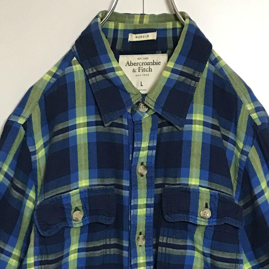 Abercrombie&Fitch(アバクロンビーアンドフィッチ)の【人気L】アバクロンビー＆フィッチ　ロゴ入り長袖シャツ　チェック　H696 メンズのトップス(シャツ)の商品写真