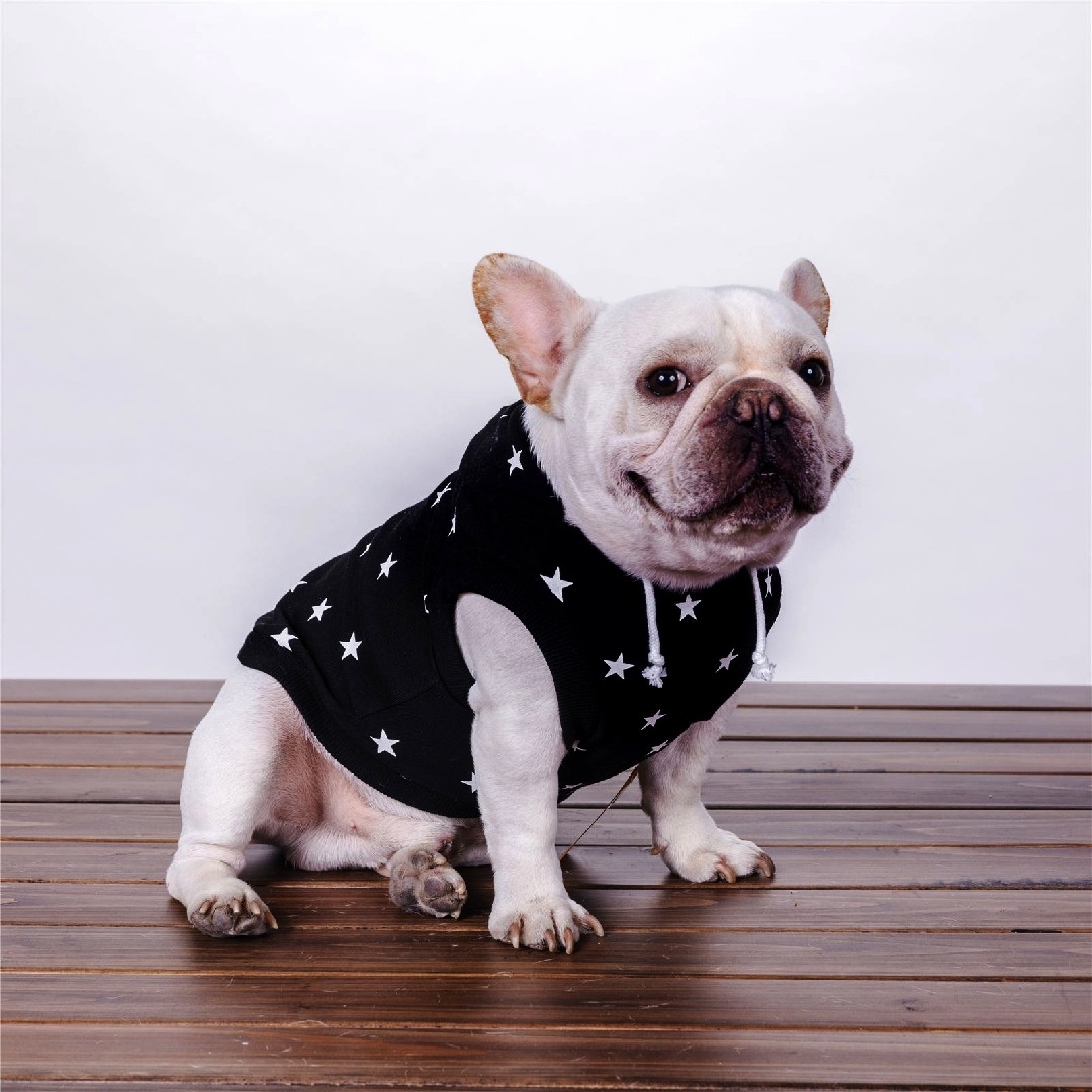 可愛い 小型犬用 フード付き 星柄 モノトーン ペット洋服  Lサイズ ブラック その他のペット用品(犬)の商品写真