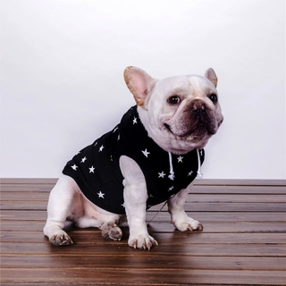 可愛い 小型犬用 フード付き 星柄 モノトーン ペット洋服  Lサイズ ブラック(犬)