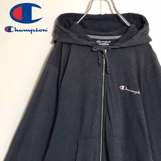 チャンピオン(Champion)の【薄手素材】チャンピオン　刺繍ロゴ入りジップパーカー　グレー　H712(パーカー)