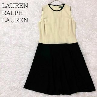 LAUREN RALPHLAUREN バイカラーノースリーブワンピース(ひざ丈ワンピース)