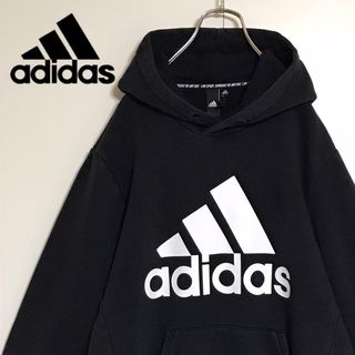 adidas - 【ビッグサイズ】アディダス　ビッグロゴ入りパーカー　ブラック　裏起毛　K685