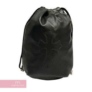 クロムハーツ(Chrome Hearts)のCHROME HEARTS Cross Patch Draw String Sock Leather Packaging Bag クロムハーツ クロスパッチ ドローストリング巾着バッグ  ポーチ レザー パッチ ブラック【240516】【中古-A】【me04】(トートバッグ)