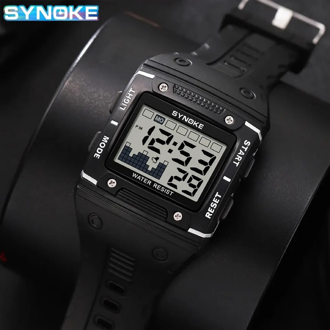 新品 SYNOKE スタイリッシュデジタルウォッチ メンズ腕時計 ブラック 38 メンズの時計(腕時計(デジタル))の商品写真