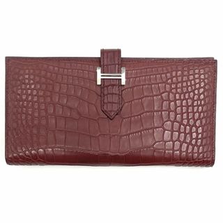 エルメス(Hermes)の【SALE】HERMES エルメス 長財布 ベアンスフレ 二つ折り ロングウォレット 本革 メンズ レディース T刻印 アリゲーター  クロコダイル   ボルドー系 シルバー金具 ユニセックス 美品 2015年【中古品】(財布)