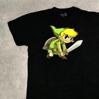 【ゼルダの伝説】トゥーンリンクブラックTシャツ　2XLサイズ　ゲームTアニメT(Tシャツ/カットソー(半袖/袖なし))