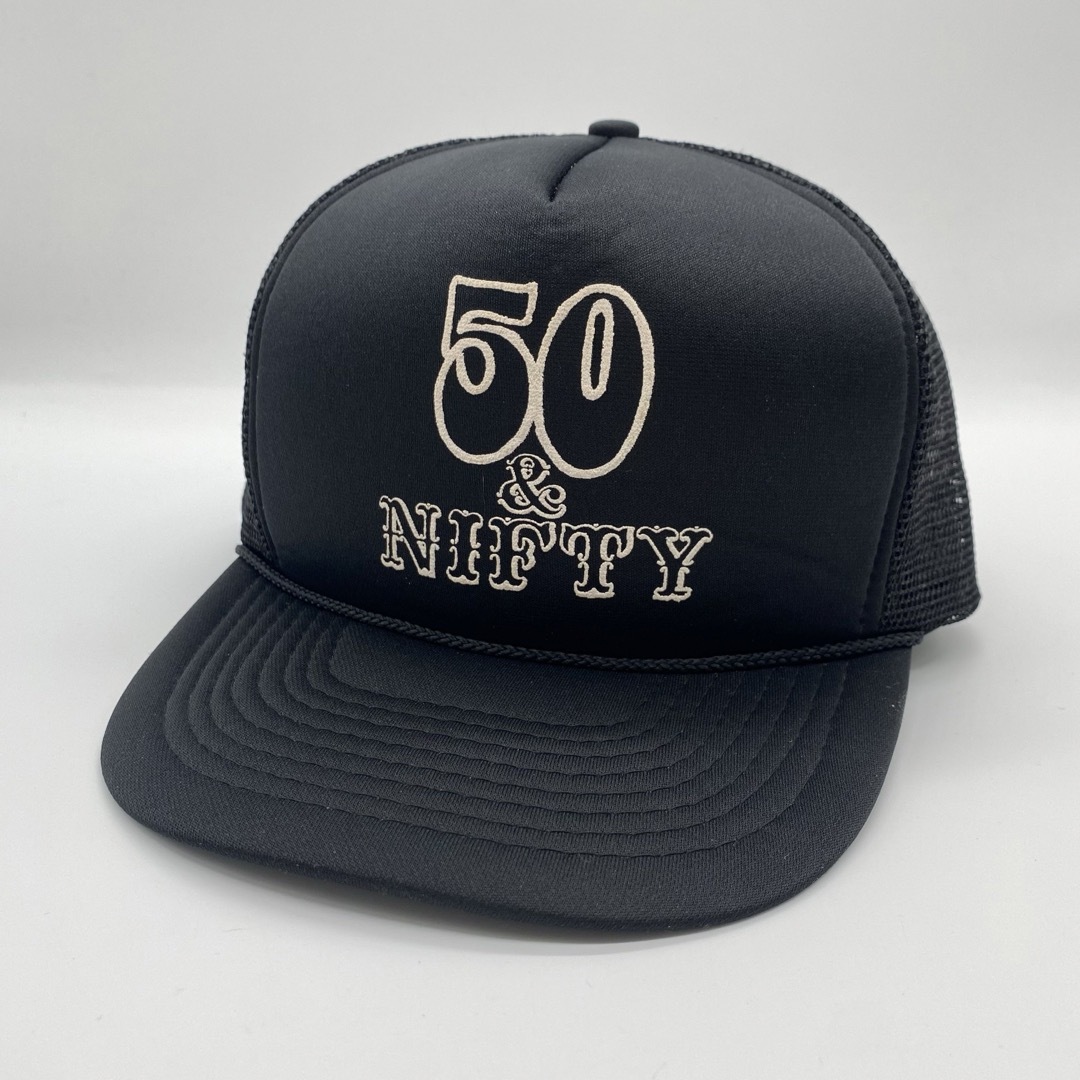 VINTAGE(ヴィンテージ)の90s~　ヴィンテージ　プリントロゴ　トラッカーキャップ　スナップバック　黒 メンズの帽子(キャップ)の商品写真